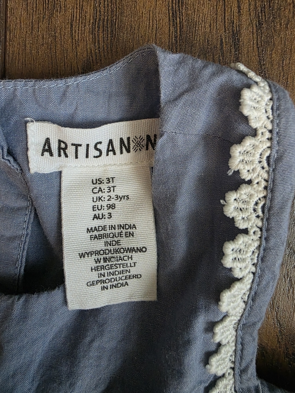 Artisan Ny Blue and Cream Lace Trim Girls Dress - Picture 2 of 6